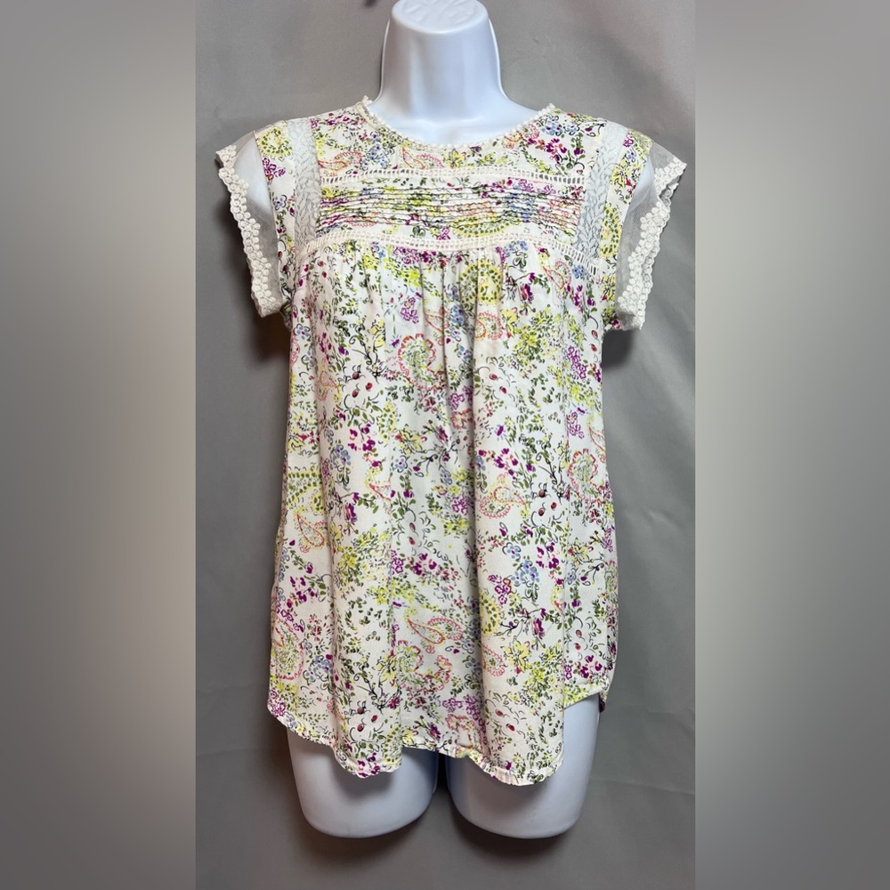 Anthropologie Nellore Blouse Meadow Rue White Floral lace‎ sleeve boho Sz Small